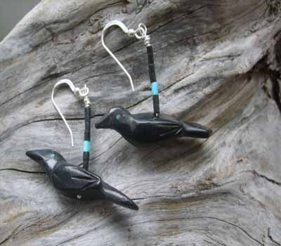 Southwest Jewelry Carved Jet Raven Earrings